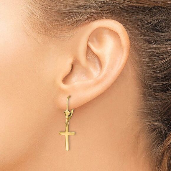 Polished Hollow Cross Lever Back Earrings in 14k Yellow Gold - Picture 3 of 4
